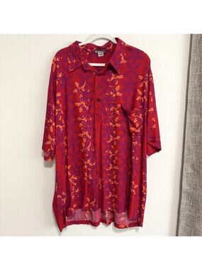 Manuhealii Mens Hawaiian Aloha Pullover Shirt XXL Red Pink Floral Rayon Collared